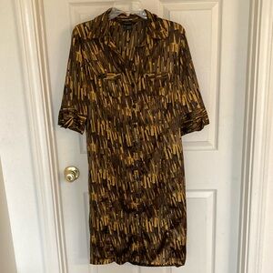 Zara Basic Stylish Patterned Shirt Dress Size L Brown Gold Y2K